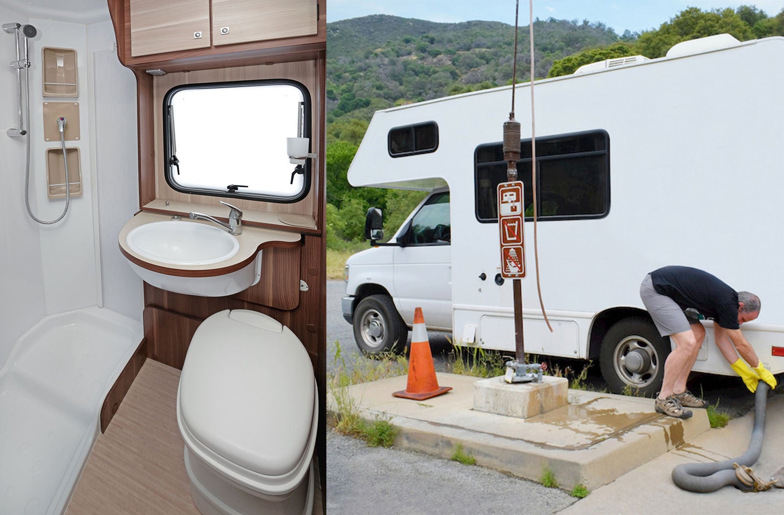 Portable RV/camper toilet and holding tank setup in Berlin, New Hampshire