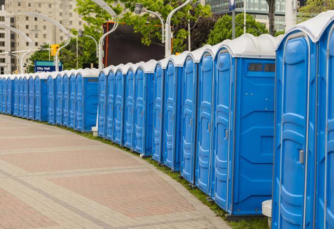 Seasonal porta potty units set up at a Berlin, New Hampshire venue
